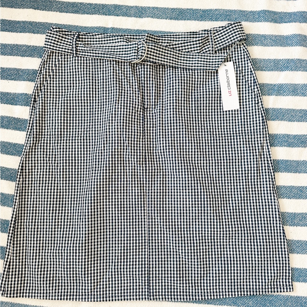 Liz Claiborne Navy and White A-Line Knee-Length Skirt